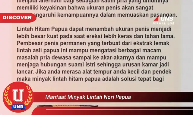 manfaat minyak lintah nori papua